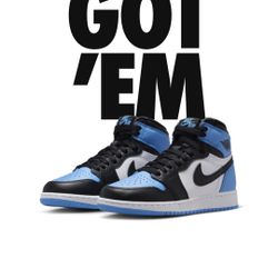 Jordan 1 Hi UNC  Toe Size 8.5