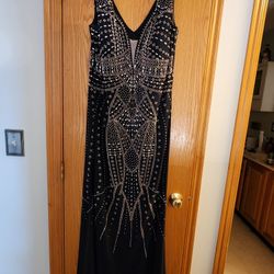 Navy Beaded Formal Gown