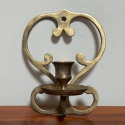 Vintage Solid Brass Heart Candle Holder Wall Sconce