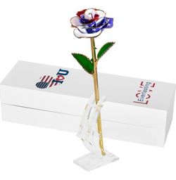 Real Rose Dipped In 24k Gold American Flag 