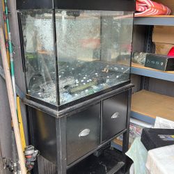 Fish Tank 30 Gallon  With Black Wood Stand 