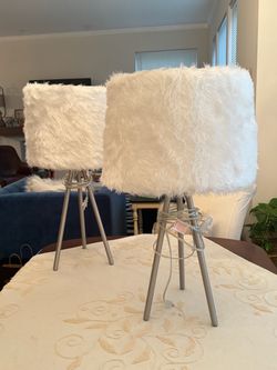 Fur lamps pair  - White and silver