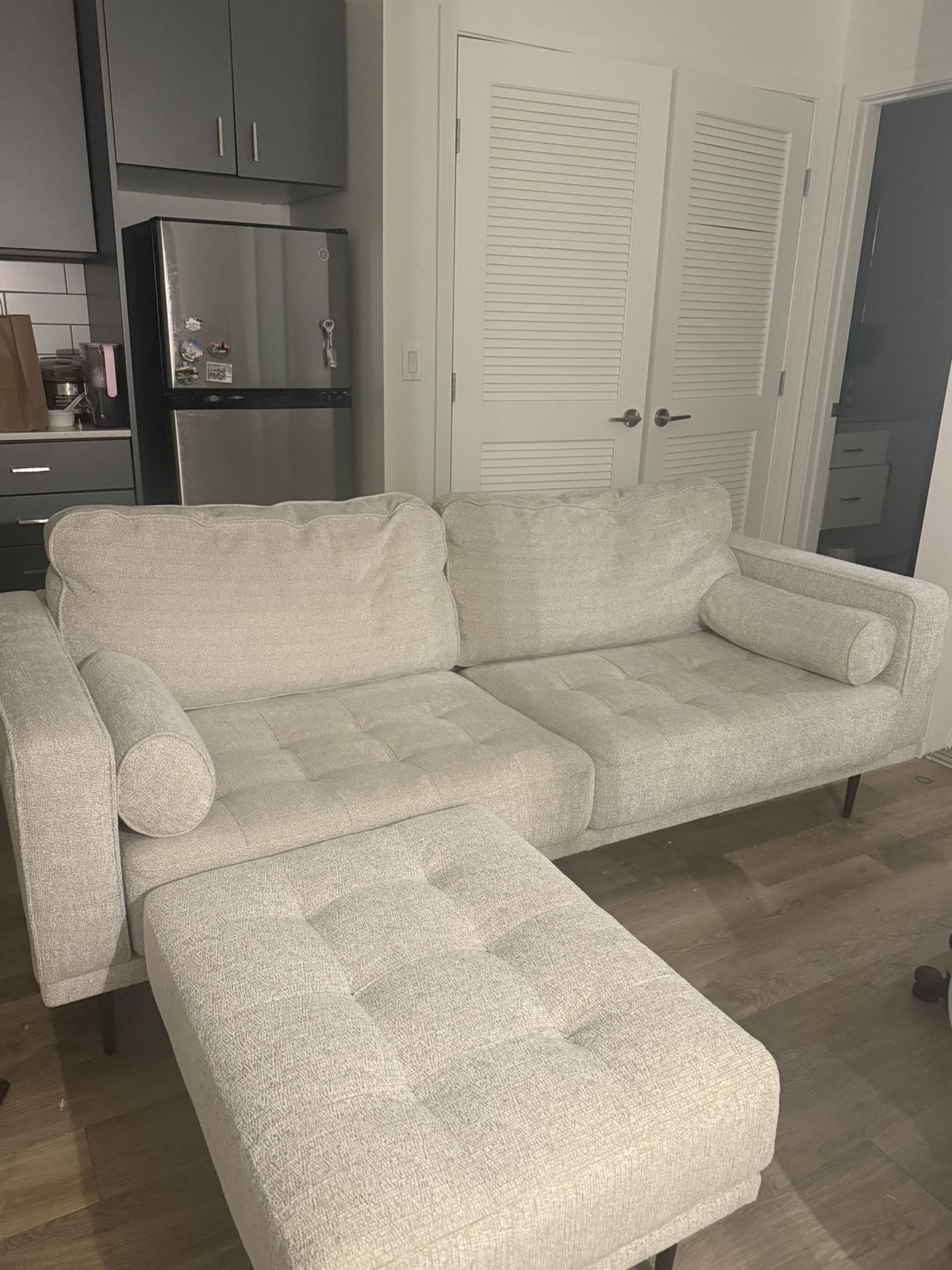 Ashley Furniture Caladeron Chenille Sofa and Ottoman