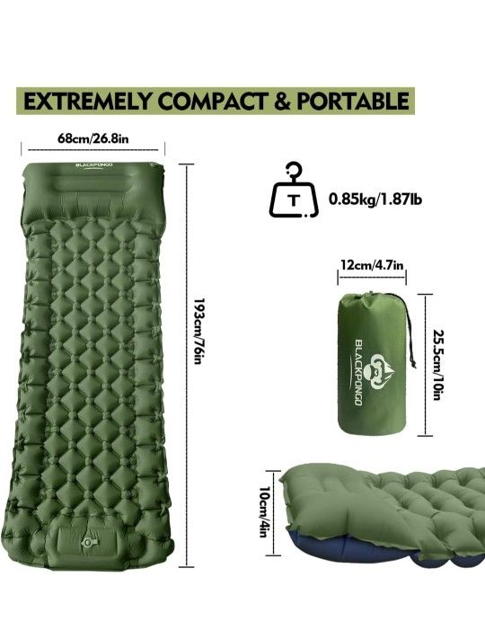 Camping Sleeping Pad, Ultralight Camping Mat with Pillow Built-in Foot Pump Inflatable Sleeping Pads Compact for Camping Backpacking Hiking Traveling 