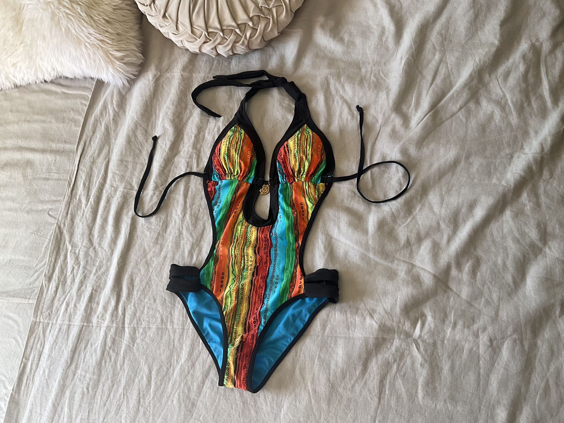 COOGI Women's Swimsuit Monokini One Piece Sz S Vtg Y2K blue Suit Rasta