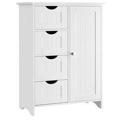 Bathroom Storage Cabinet, Floor Cabinet with 4 Drawers and 1 Adjustable Shelf, Storage Oragnizer for Living Room, Kitchen, Bathroom (White)