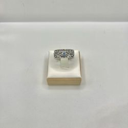 Evil Eye Blue Cz Silver Ring - Size 8