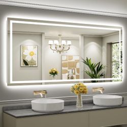 80 x 40 Inch LED Bathroom Mirror with Backlit and Front-Lit Features