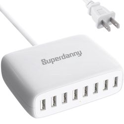 USB Charger Station, SUPERDANNY 8-Port Desktop Charging Station for Multiple Devices, Compatible with iPhone 11/X/Xs/Max/XR/SE/8/Plus, iPad Pro/Air/Mi