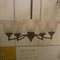 New Five Light Chandelier Bronze Finish. Multiple For Sale