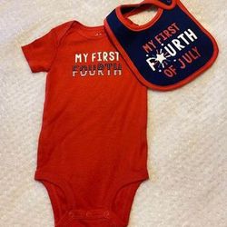 ‘My First Fourth’ Red White & Blue July 4th Independence Day Patriotic Onsie w/Bib size 12months