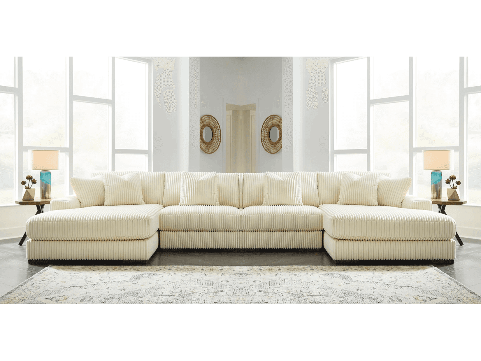 Lindyn Ivory 4pc U Shape Double Chaise Sectional (Online Special Price)
