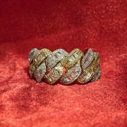 10k Yellow Gold Diamond Cuban Link Ring 0.99 ctw