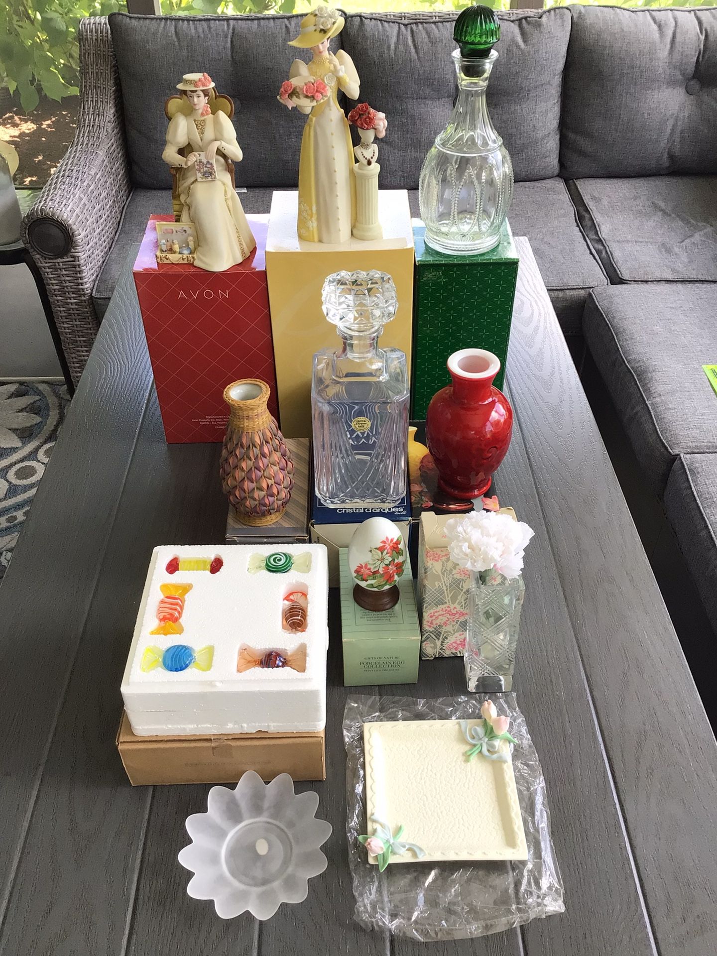 Vintage 1990’s Avon Porcelain French Lead Crystal European Glass Figurines Decanters Vase Fine Egg