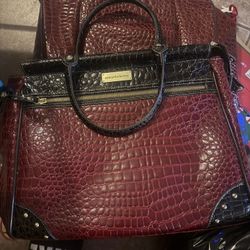 Samantha Brown Burgundy Faux Croc Leather Satchel Shoulder Handbag 