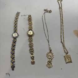 Seiko Watch And Guess 2 Chains Gold Plated 