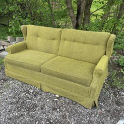 Mid Century Modern Sleeper Couch Retro Green 1970s Ethan Allen Mattress Fabric 3-Seater