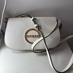 White guess crossbody bag with gold logo