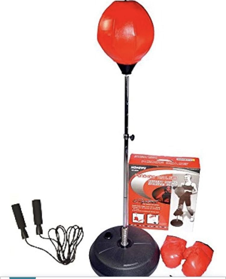 Adjustable Free Standing Punching Speed Ball Bag with Boxing Gloves and Jump Rope