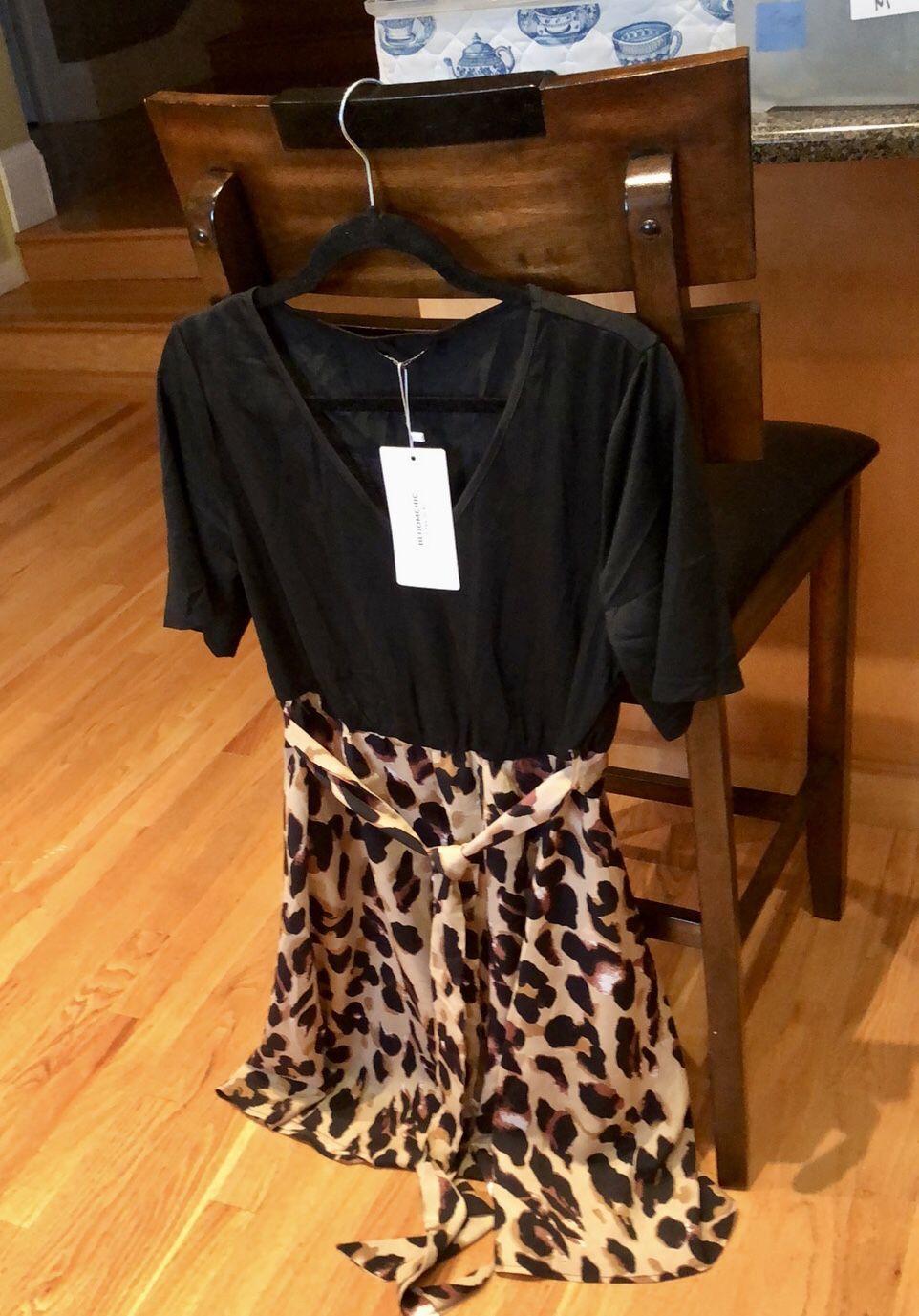 Colorblock Black & Leopard Dress US 12