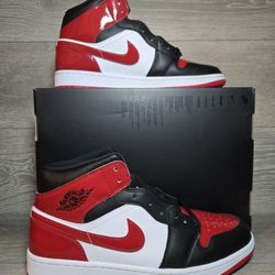 Nike Air Jordan 1 Mid Patent Bred Black Red White HV4091-006 Men’s Size 12 NEW