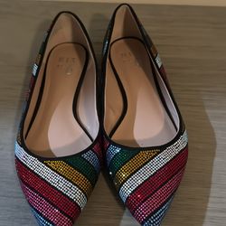 Sparkly multi colored rainbow flat shoes (size 8)