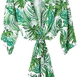 Monstera Palm Print Cotton Robe Beach Cover Up Pool Women's Size S Small  Belt Top