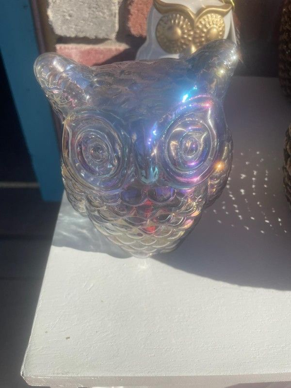 Vintage Glass Owl Figure Home Decor 