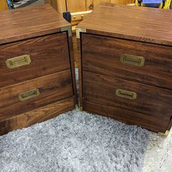 Vintage Brass detailed nightstands 21 and 1/2 in Long 15 in deep 22 and 1/2 in high
