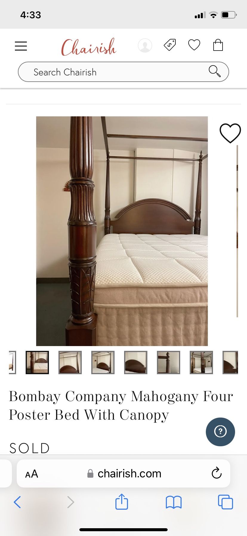 Bombay Queen Size Mahogany Canopy Bed