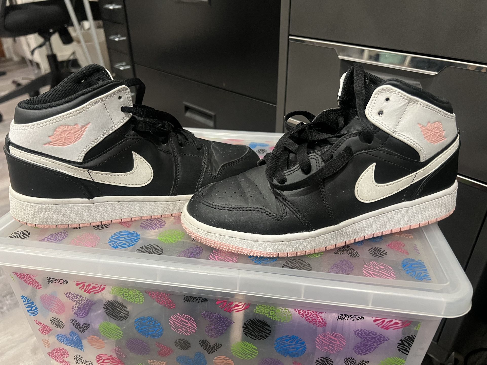 Pink and black Nike Jordan 1 (Youth) Shoes