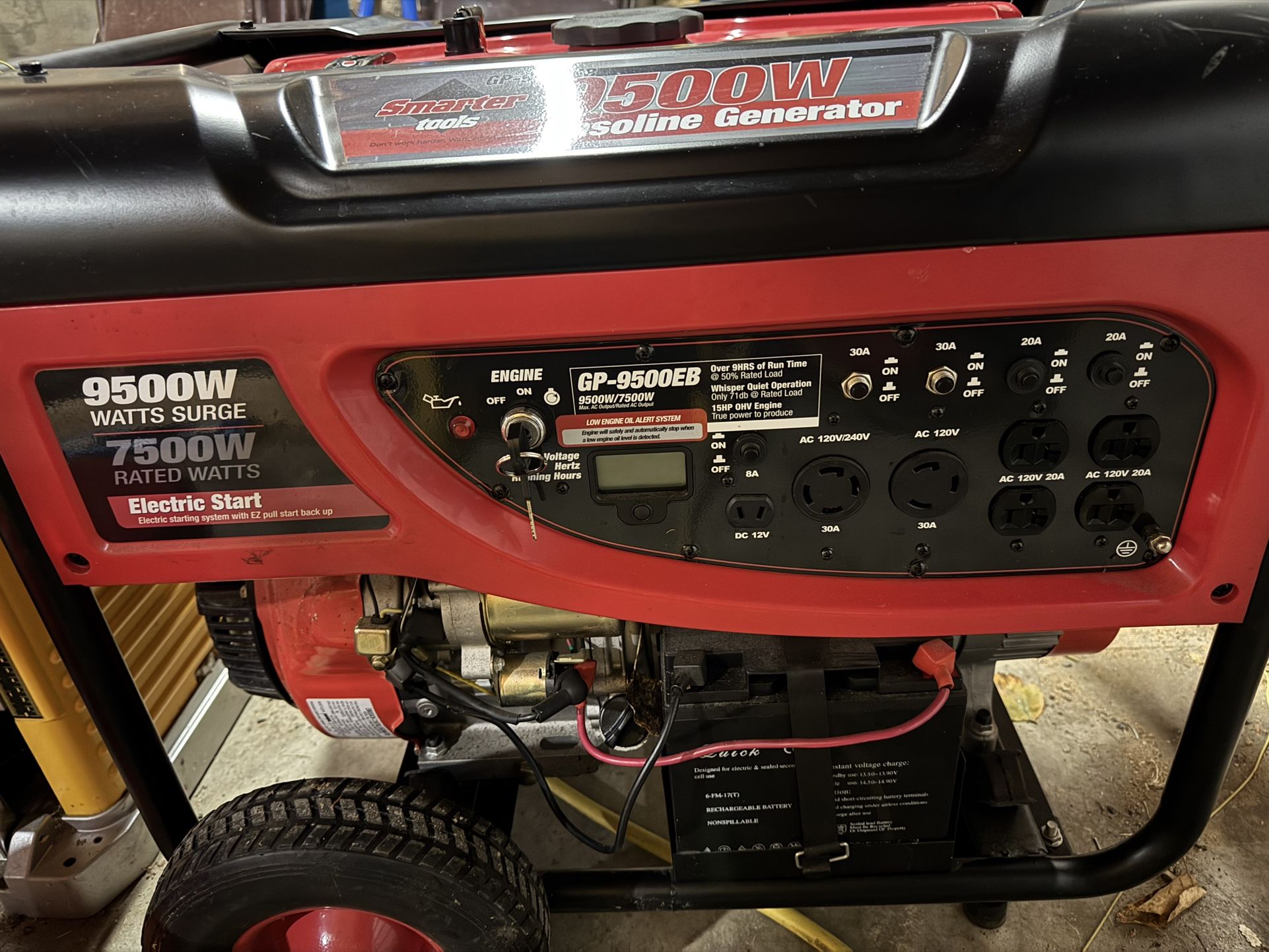 9500 Watt Generator Electric Start With Backup Pull Cord