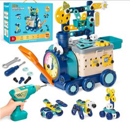 NEW STEM 190 PCS Train Building Set with Toy Drill