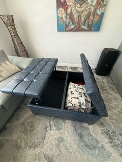 Navy blue ottoman/table and storage