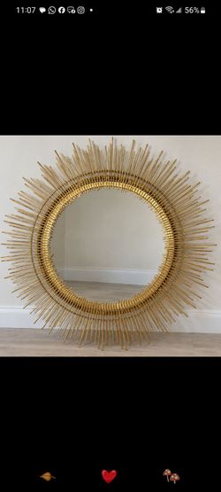 Gorgeous Gold Sunburst Wall Mirror - 30" Round Statement Piece
