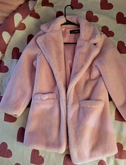 Pink fur coat jacket