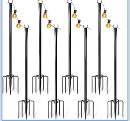 8 Pack String Light Poles for Outside with Ground Stakes and Fence Clips | Adjustable 7-section metal patio light poles for string lights and lanterns