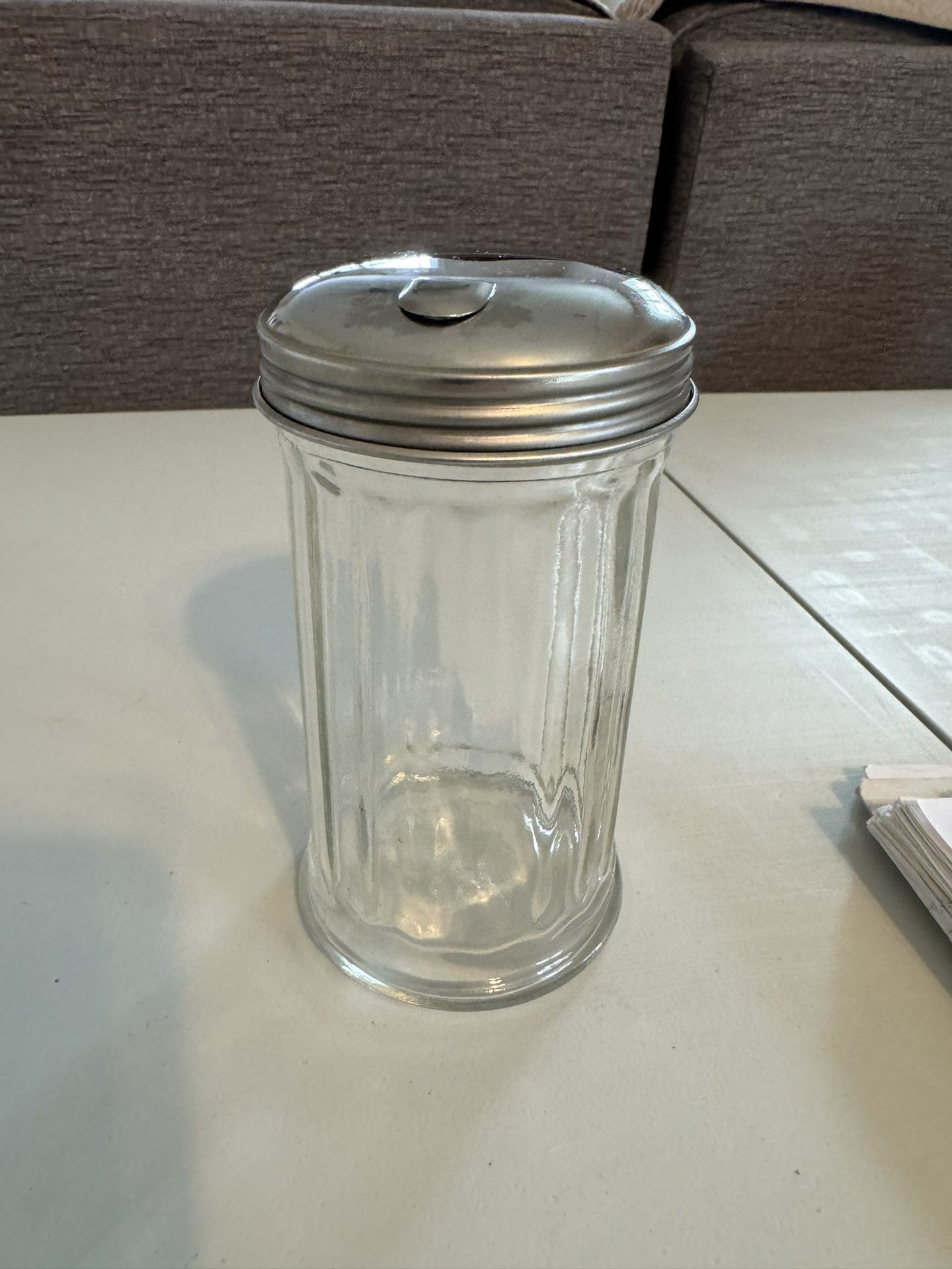 Vintage Ribbed Clear Glass Sugar Jar With Metal Screw On Flip Lid