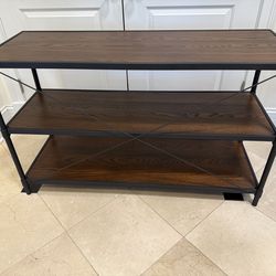 Three tier wood and metal TV console table