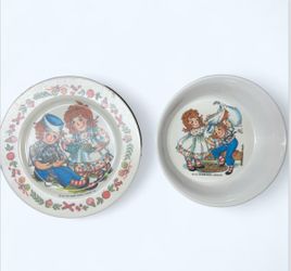 Vintage Raggedy Anne & Andy Collectors Plate & Bowl Set 