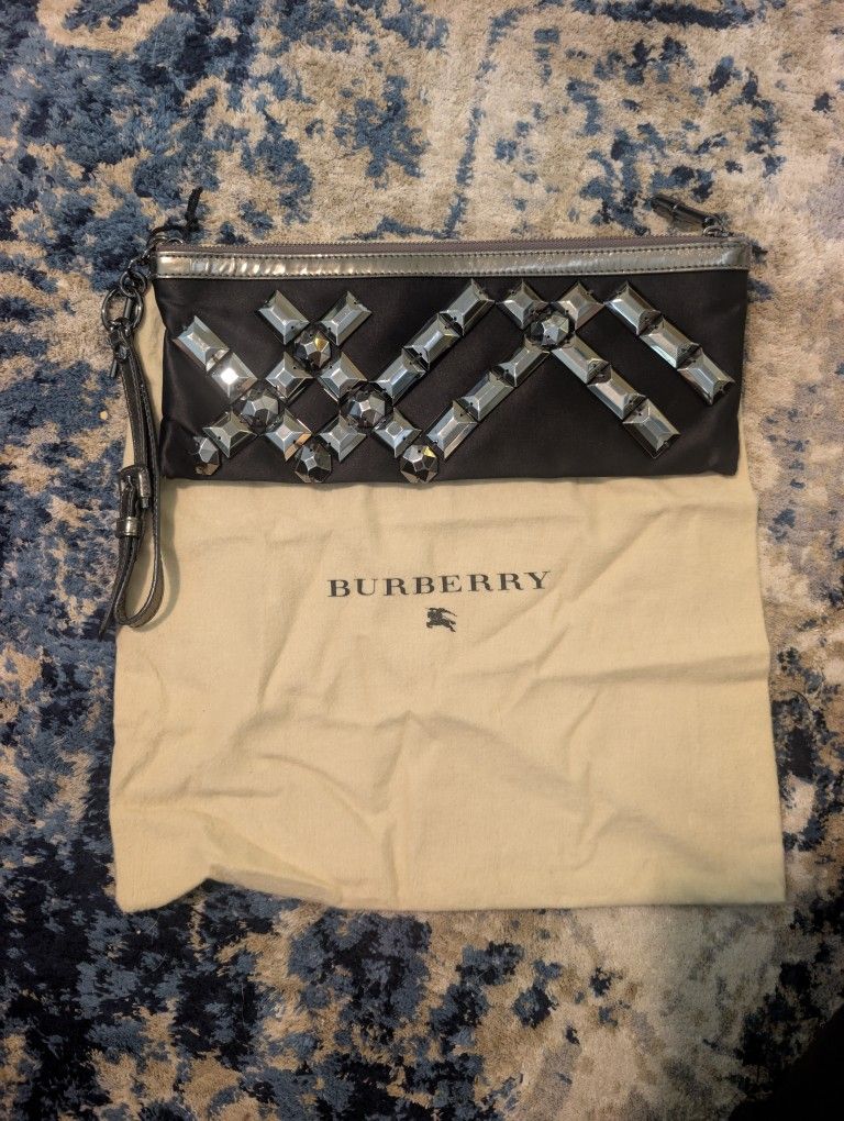 Burberry Gunmetal Embroided Rare Clutch