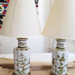 Vintage Japanese Hand Painted Vase Lamps