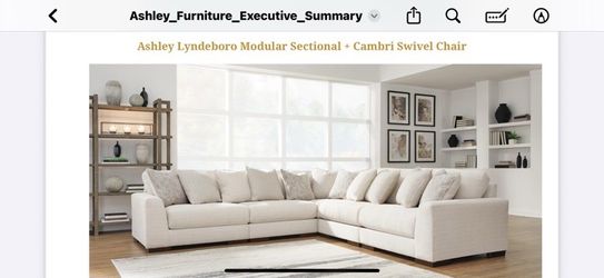 Ashley Furniture 5-Piece Sectional + Oversized Swivel Chair – Natural/Neutral Color