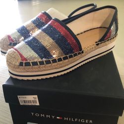 Tommy Hilfiger Women's Sequin Carliss Espadrille Flats Multi-Color Size 5.5M EUC