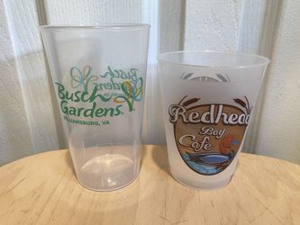 Lot of 2 Souvenirs plastic cups Busch Gardens and Redhead Bay Cafe