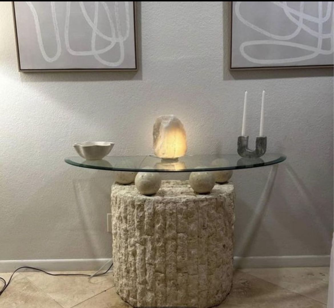 Tessellated Stone half moon console table 