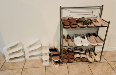 WOW!! 10-Pairs Women Shoes #10 Metal Rack and 10 Shoe Displays - $50 (South Fort Worth)