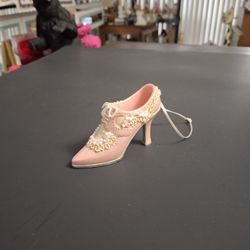 Miniature Victorian Pink & White Shoe Ornament Figurine 3.5"L X 2.25"H