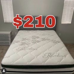 BRAND NEW “LUXURY EURO PILLOW TOP BAMBOO” MATTRESSES 💯 COLCHONES NUEVOS PILLOW TOP 💯  💥12 inches thick 💥   Queen $210❌ $270 With Box Spring 💥  FU