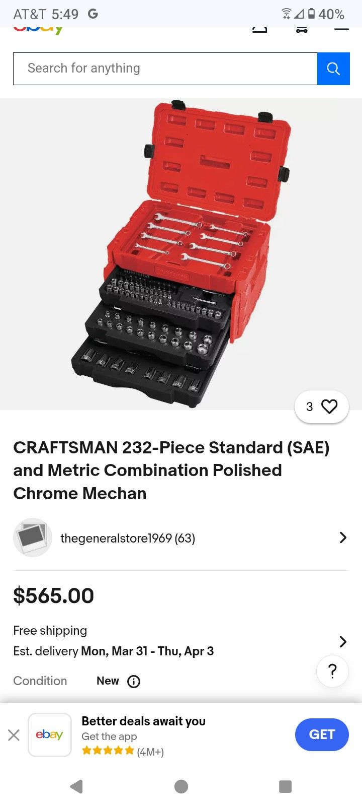 Craftsman Standard And metric Tool Box